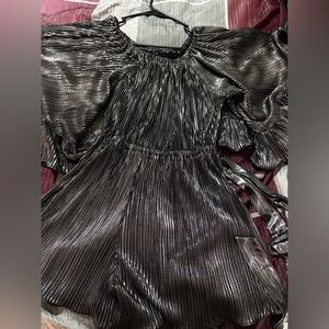 Bundle 2 for $30. Elegant Metallic Pleated Romper. Size Medium.